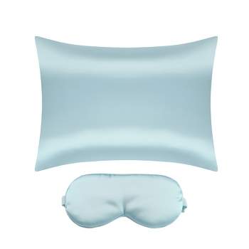 Unique Bargains Satin Hidden-Zippered Breathable Pillowcase with Sleep Mask Set of 2