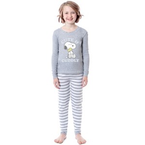 Peanuts Girls' Child Unisex Snoopy Woodstock Cute & Cuddly Sleep Pajama Set Grey - 1 of 3