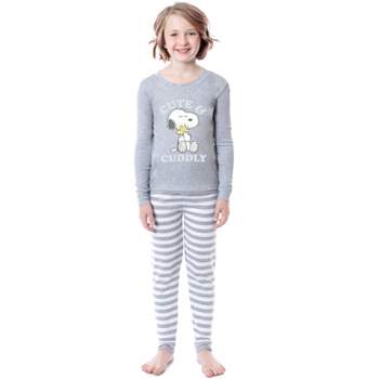Peanuts Girls' Child Unisex Snoopy Woodstock Cute & Cuddly Sleep Pajama Set Grey