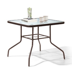 Crestlive Products Patio Dining Table Outdoor Square Table with Umbrella Hole for 4 Tempered Glass Metal Bistro Table for Lawn Deck Backyard Garden - 1 of 4