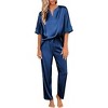 Ekouaer Satin Pajama Set Womens Silk Short Sleeve V Neck Shirt with Long Pant Soft Loungewear Pjs Set - 4 of 4