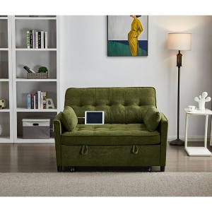 TiramisuBest 55" Velvet Foldable Sofa Bed with Adjustable Backrest and USB Port, 2-Seat Convertible Sleeper Couch with Pillows, Gray - 1 of 4