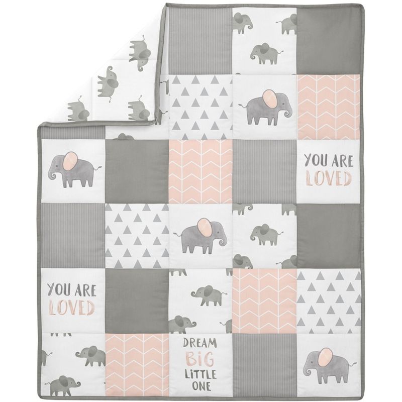 Sweet Jojo Designs Girl  Baby Crib Bedding Set - Elephant Pink Grey and White 4pc, 4 of 8