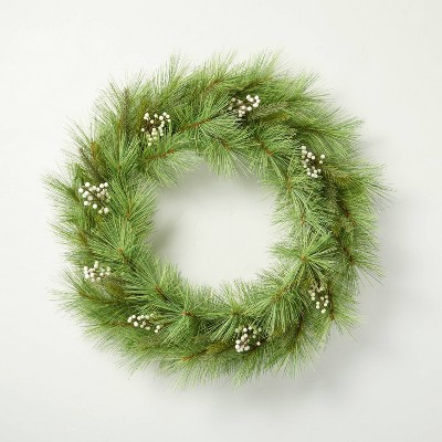 Needle Pine & Snowberry Seasonal Faux Wreath Green/White - Hearth & Hand™ with Magnolia