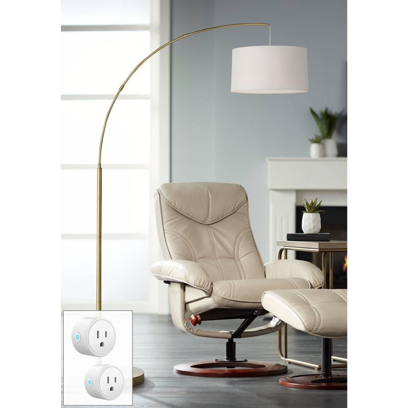 360 Lighting Cora Modern Industrial 72" Tall Arc Floor Lamp with Smart Socket Brass Metal White Drum Shade for Living Room Reading, 2 of 9