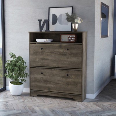 SKRAN Shoe Cabinet with 2 Flip Drawers and 1 Open Shelf,Shoe Rack Storage Organizer with Top Surface Freestanding Cabinet for Closet Hallway Entryway