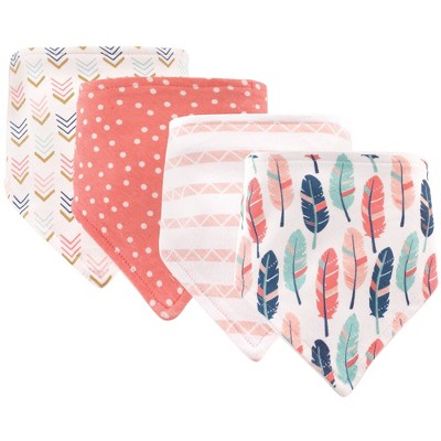 Image of Hudson Baby Infant Girl Cotton Bandana Bibs 4pk, Feather, One Size