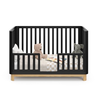 Black and Natural 3-in-1 Convertible Baby Crib with Rounded Posts