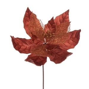Vickerman 11" Velvet and Glitter Mesh Poinsettia Flower on Steem - 1 of 1