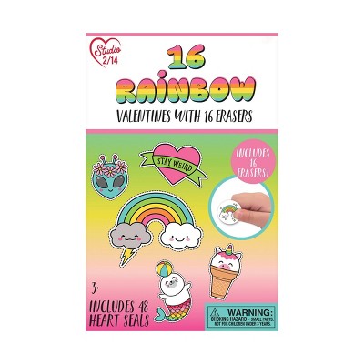 16ct Scented Valentine's Day Erasers Rainbow Kids Exchange Cards