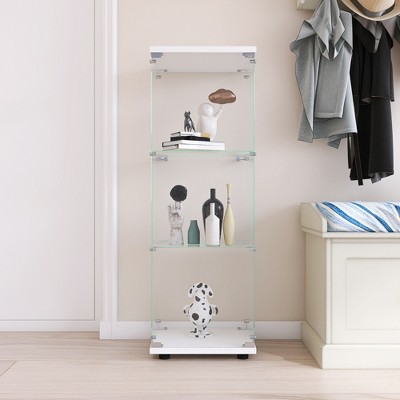 Vynxaria Glass Display Cabinet with 3 Shelves, One-Door Curio Cabinets for Living Room, Bedroom, Office, White Floor Standing