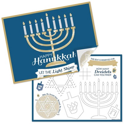Big Dot of Happiness Happy Hanukkah - Paper Chanukah Holiday Party Coloring Sheets - Activity Placemats - Set of 16