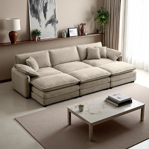 115.34" Corduroy Sectional Sofa Bed with Double-Layer Cushions & 3 Ottomans - 1 of 4