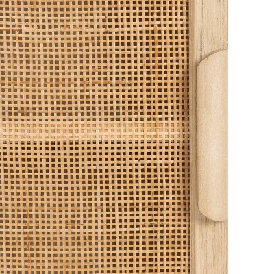 Natural Rattan and Wood Wall Cabinet with Shelves