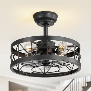 Airsurfer 16.5-inch 7-Blade Black Enclosed Caged Ceiling Fan with Remote Light - 1 of 4