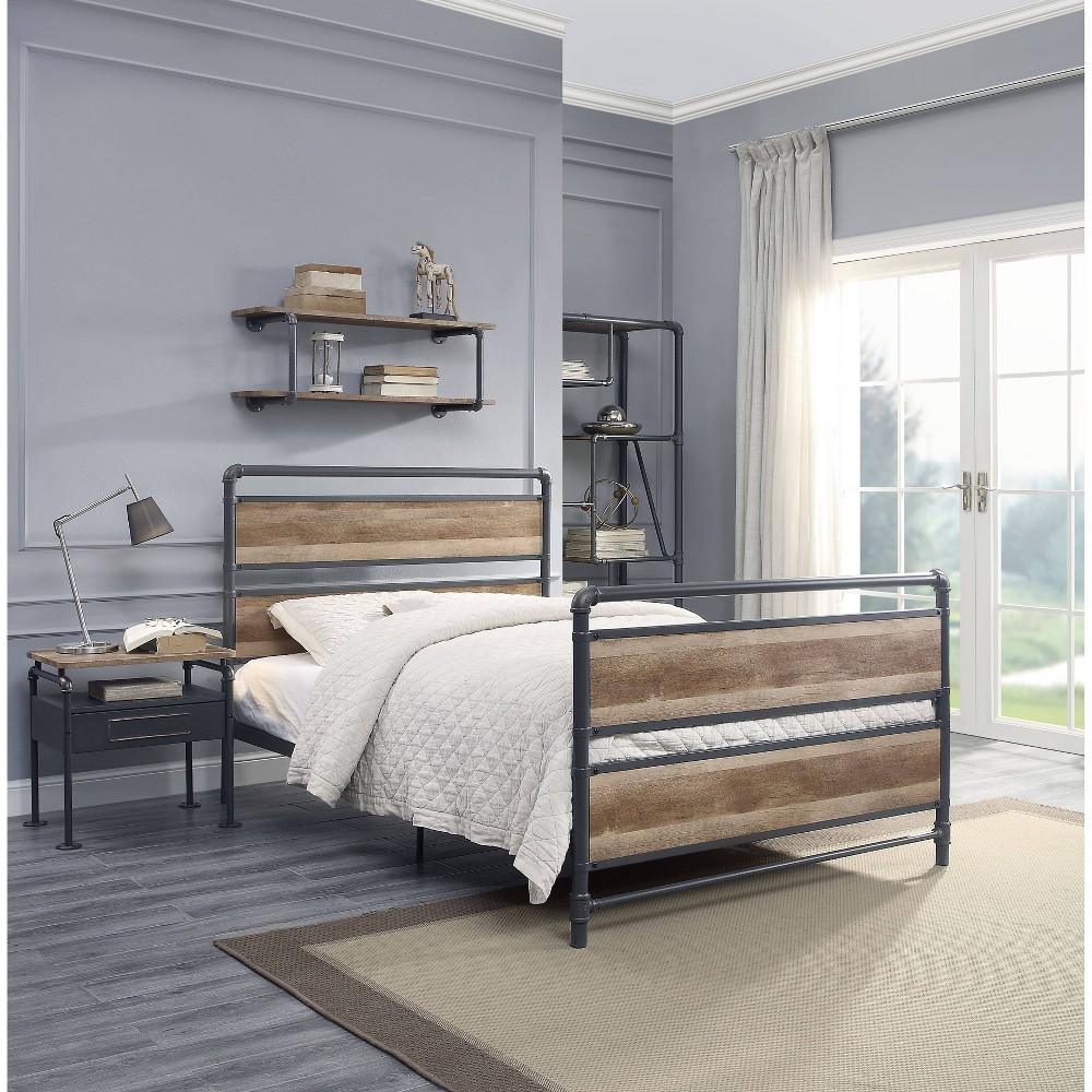 Photos - Bed Brantley 78" Full  Antique Oak and Sandy Gray - Acme Furniture