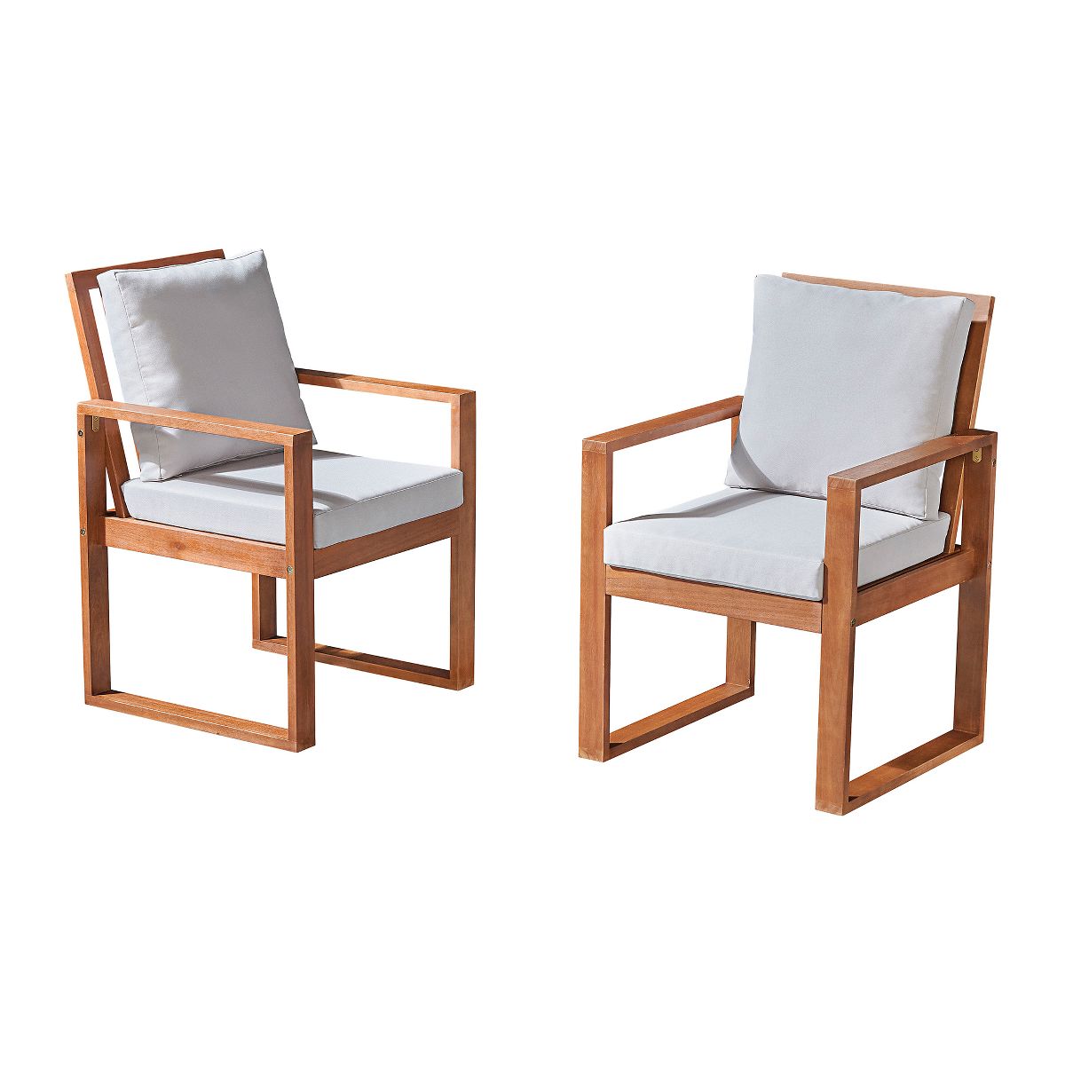 Weston Outdoor Dining Chairs Set of 2, Eucalyptus Wood Frame, Weather-Resistant Gray Cushions, Natural Finish