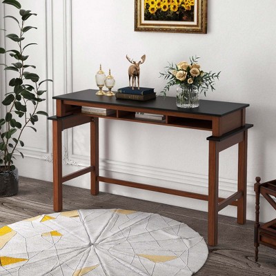 Black Rubberwood Counter Height Table with Storage and Power Outlets