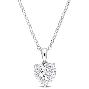 EVERLY JEWELRY | Sterling Silver 2 CT DEW Heart Shape Created Moissanite Solitaire Pendant with Chain, 18-inch - 1 of 4