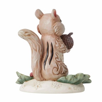Winter Woodland Chipmunk Figurine Holding Acorn, Painted Resin