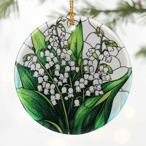 Lily of Valley Flower Ornament – Christmas Decoration & Christmas Ornament; Round Ceramic - 1 of 4