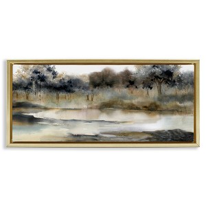 Stupell Industries Trees By Lakeside Landscape Floating Frame Canvas Art, Gold, 31" x 14" - 1 of 4