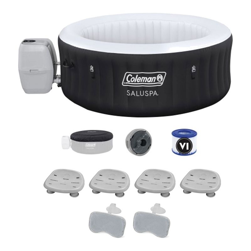 Coleman SaluSpa AirJet Inflatable Hot Tub with 60 Soothing Jets with 4 Pack of Bestway SaluSpa Underwater Non Slip Pool/Spa Seat & 2 Headrest Pillow, 1 of 7