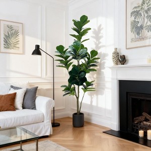 6 ft Artificial Fiddle Leaf Fig Tree with Planter Pot, Decorative Fake Plant with Realistic Trunks & Leaves, Faux Floor Plant Artificial Greenery - 1 of 4