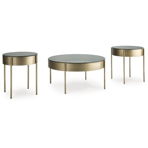 Signature Design by Ashley Jettaya 3-Piece Glass Coffee Table Set with End Tables - Brushed Brass Finish - 1 of 4