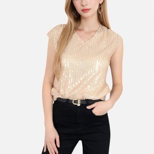 Anna-Kaci Women's Sequin V-Neck Top with Cap Sleeves and Relaxed Fit - 1 of 4