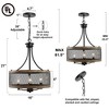 LNC Salle 4-Light 16" Modern Farmhouse Drum Small Chandelier,Matte Black and Antique Brown Wood Grain - 3 of 4