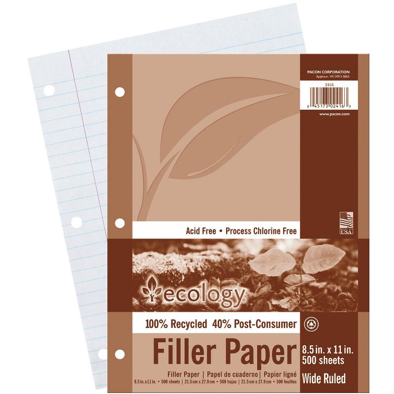 Ecology Recycled Filler Paper, 8-1/2 x 11 Inches, Wide Ruled, 500 Sheets, 3 of 5