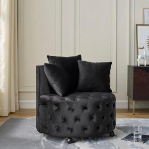 SEVOBAL Sofas Velvet Upholstered Swivel Chair with Button Tufting and Movable Wheels for Living Room Bedroom, Black, 30.5"*30.5"*14.75" - 1 of 4