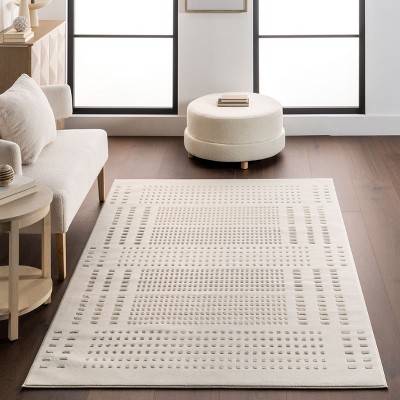 Cream Geometric 4' x 6' Machine Washable Area Rug