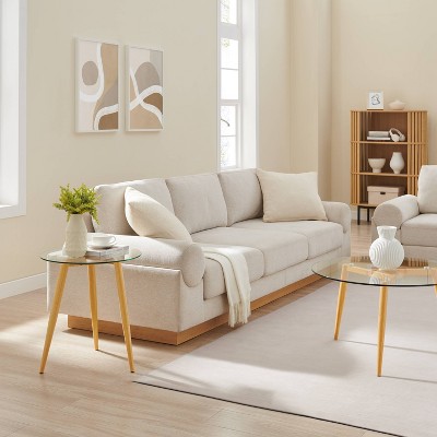 Van Beuren Beech and Clear Glass Round Coffee and Side Table Set