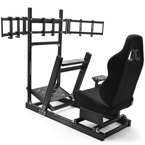Dardoo Aluminum Sim Racing Cockpit with Triple Monitor Stand & Black Seat,Universal Fit for Logitech,Thrustmaster,Fanatec.Wheel/Pedals Not Included - 1 of 4