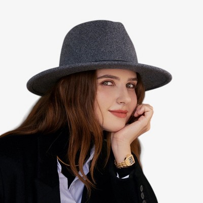Anna-Kaci Women's Classic Wool Felt Fedora Hat with Wide Brim and Structured Design - One Size Fits Most, Gray