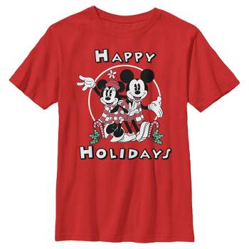 Boy's Mickey & Friends Christmas Retro Mickey and Minnie Happy Holidays T-Shirt