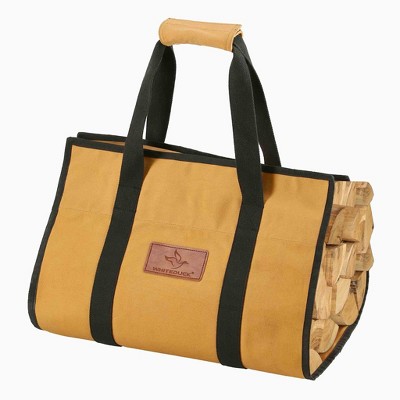 WHITE DUCK Tote Shape Canvas Firewood Log Carrier Waxed Heavy-Duty Collapsible Tote with Handles for Wood, Gear, or Tools