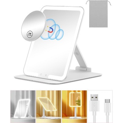 Travel Makeup Mirror with Lights and Magnification 10X, with Adjustable Stand