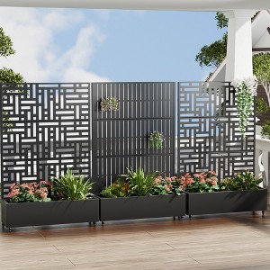 Wooakway 142"W × 72"H Black Rectangle Metal Planter Box with Trellis Raised Garden Bed with Arbor Privacy Screen with Wheels - 1 of 4