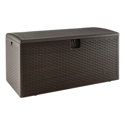 Tangkula 120 Gal Large Resin Deck Box Weather-resistant Resin Box w/ Hydraulic Lift Lid & Lock Hole Storage Bin for Cushions