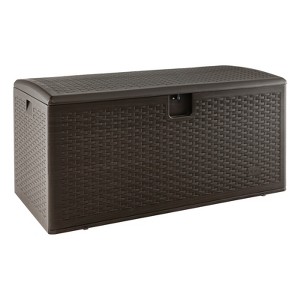 Tangkula 120 Gal Large Resin Deck Box Weather-resistant Resin Box w/ Hydraulic Lift Lid & Lock Hole Storage Bin for Cushions - 1 of 4