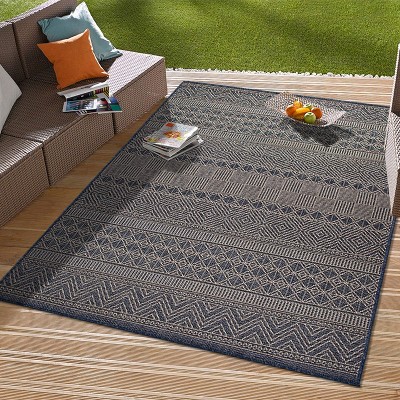 Modern Geometric Bohemian Blue 5' x 7' Indoor/Outdoor Rug