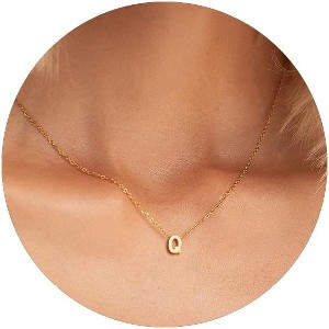 Small Letter Necklace 18K Gold Plated Personalized Initial for Women Gold Q - 1 of 4