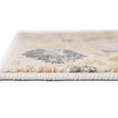 Yellow and Gray Rectangular Synthetic Easy Care Area Rug