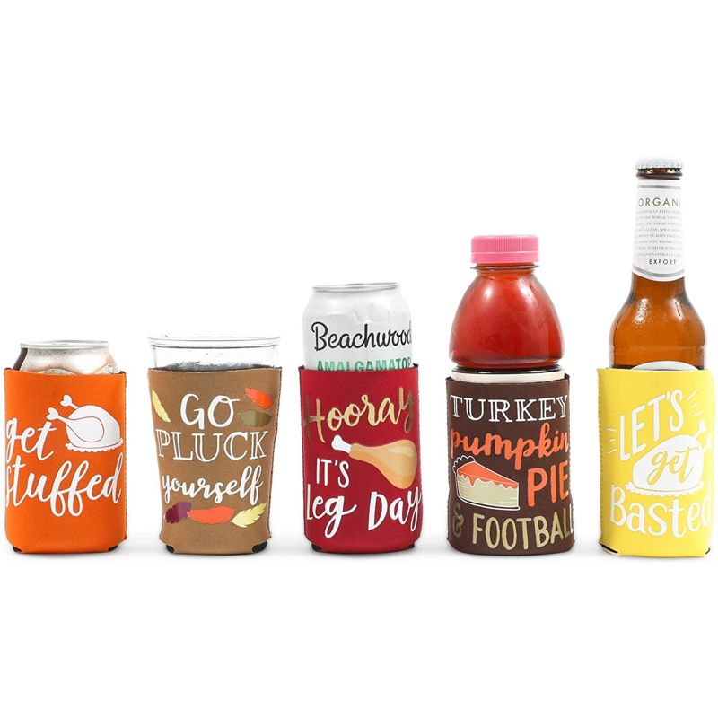Sparkle and Bash 12 Pack Thanksgiving Beer Can Koozies for Funny Party Supplies (2.5 x 4 in), 3 of 9