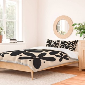 Deny Designs Full/Queen Angela Minca Abstract Monochrome Daisies Duvet Cover and Pillow Sham Set Beige: Woven Polyester, 300 Thread Count, Zip Closure - 1 of 4
