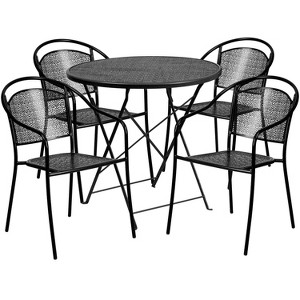 Flash Furniture Oia Commercial Grade 30" Round Indoor-Outdoor Steel Folding Patio Table Set with 4 Round Back Chairs - 1 of 4