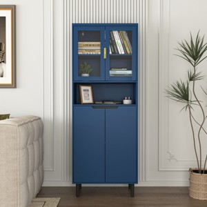 Bookshelf Modern with Glass Doors and Adjustable Shelves for Home Office 23.62in Wide Blue- 3irtyhousy - 1 of 4